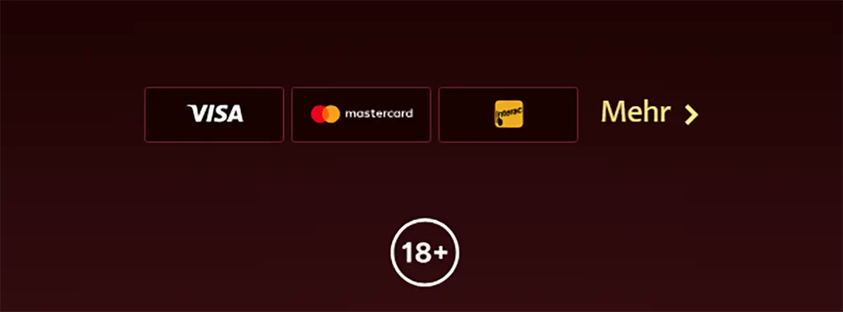 Casino payment methods icons with Visa, Mastercard and more options banner